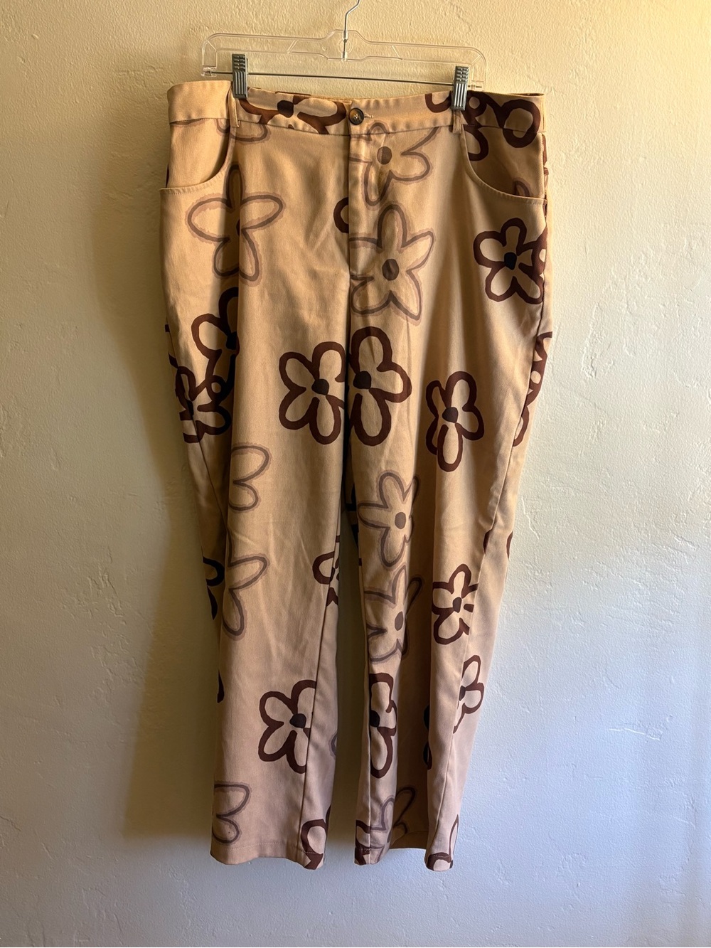 Beige Floral Print Men’s Pants